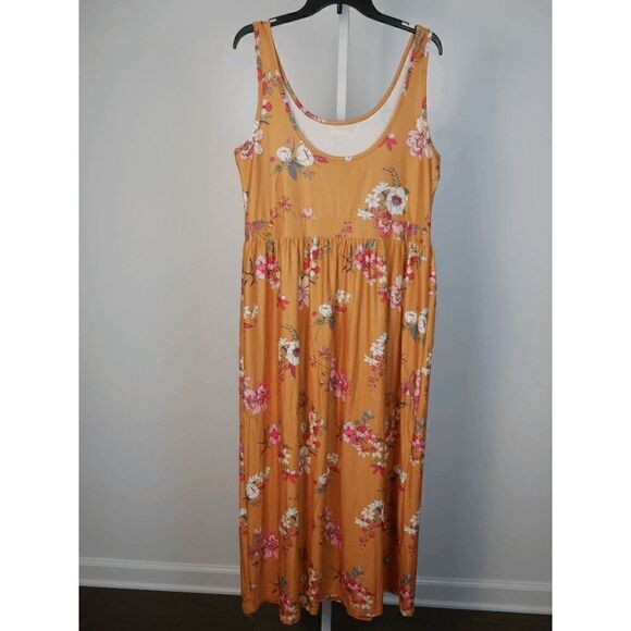 Dresses & Skirts - Women's Mustard & White Floral Sleeveless A-Line Dress L